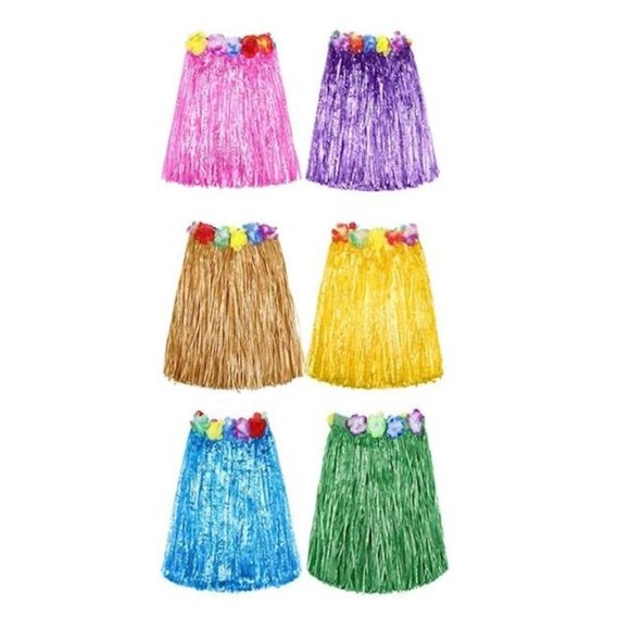 Pair of Adult Costume Plastic flower decorated Hula Skirts w/velcro- 2 Colors, - Picture 12 of 13